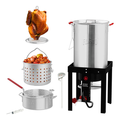 Feasto 10 Qt Outdoor Propane Gas Fish Fryer Pot Kit with Strainer Basket | Aluminum, 50,000 BTU Burner, Adjustable 0-5 PSI Regulator, Perfect for Boiling and Frying
