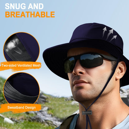 Sonnenhut für Herren und Damen UPF 50+ Schutz – Breiter Krempenhut für Outdoor-Wandern, Wasserabweisender faltbarer Hut zum Angeln