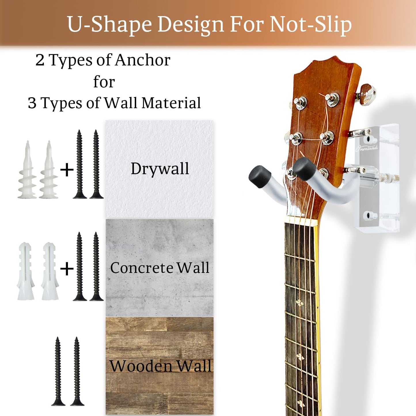 Gitarren-Wandhalterung, 2er-Pack, Gitarrenbügel aus schwarzem Nussbaumholz, U-förmige Gitarren-Wandhalterung, Gitarrenhalter-Hakenständer für Akustik-, E-Gitarre, Banjo,, Bass, Geschenk für Gitarristen, Männer, Jungen