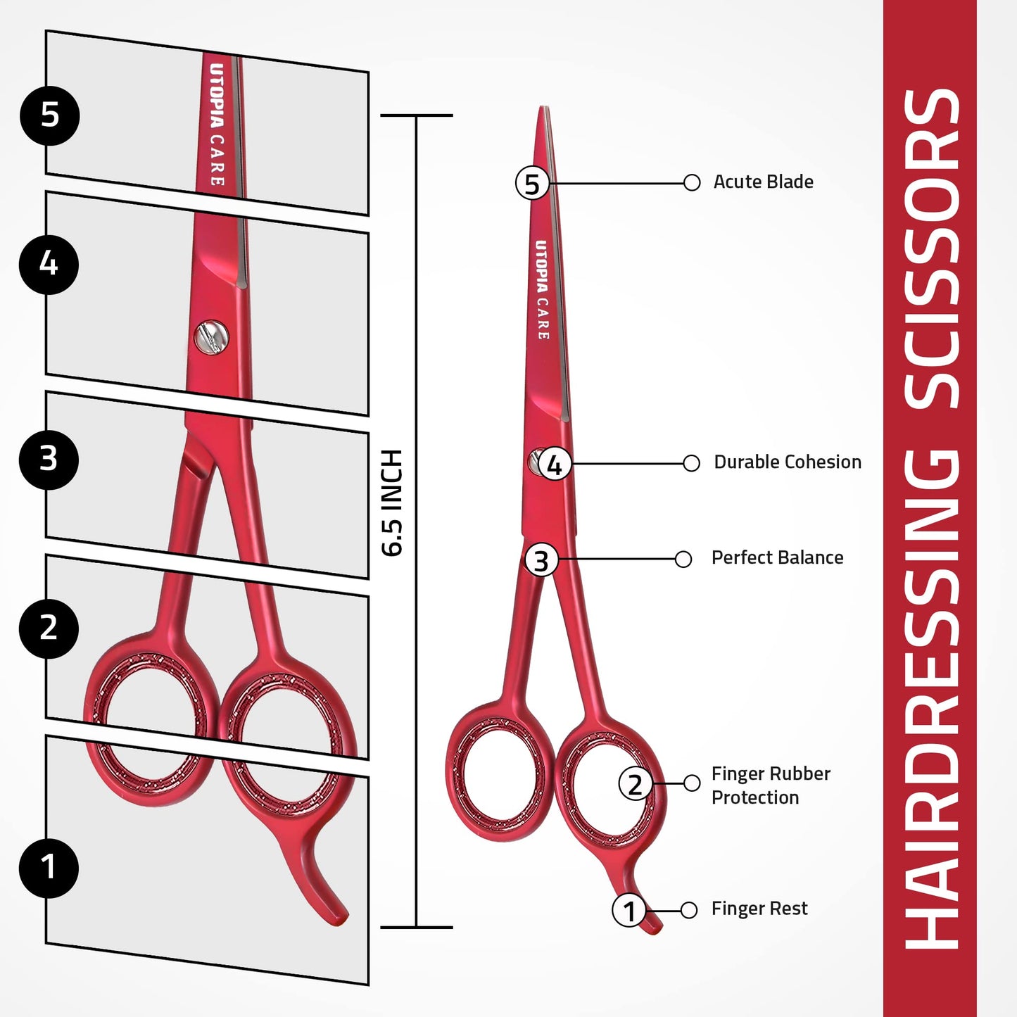 Utopia Care Haarschneide- und professionelle Friseurschere 6,5 Zoll, Premium Edelstahl Schere mit glattem Rasiermesser und scharfen Klingen für Salons, Männer, Frauen und Kinder, Silber