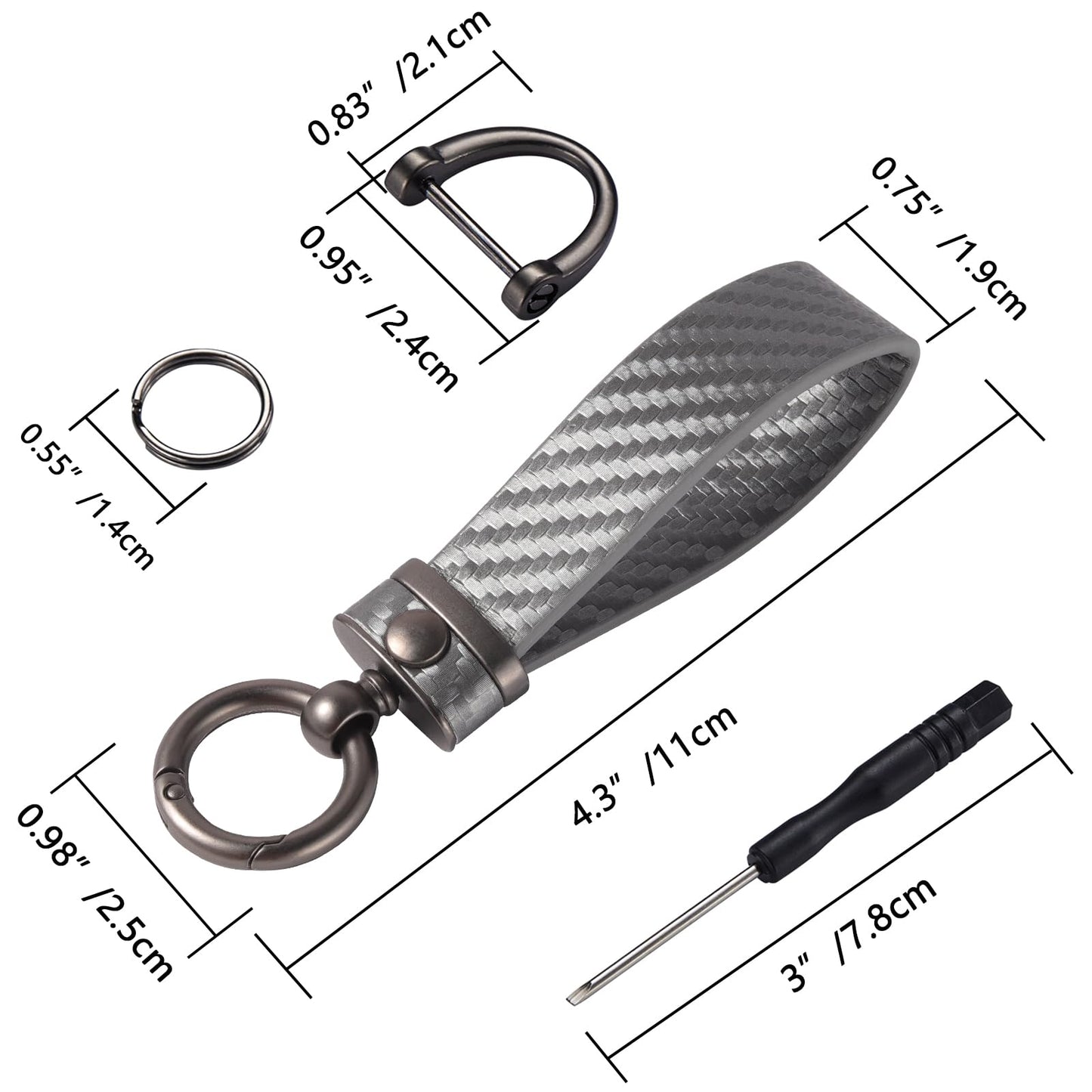DEKEWEI Carbon Fiber Style Auto-Schlüsselanhänger aus Mikrofaser-Leder, universelle Schlüsselanhänger für Schlüssel-Fobs für Männer und Frauen, 360 Grad drehbar mit Anti-Verlust-D-Ring (Schwarz)