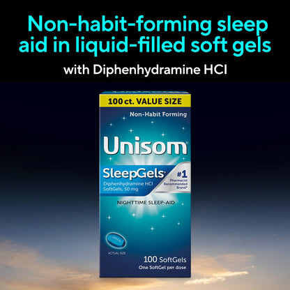 Unisom Nighttime Sleep-Aid Gels, Diphenhydramine HCI 50mg, 100 Count (Pack of 12)