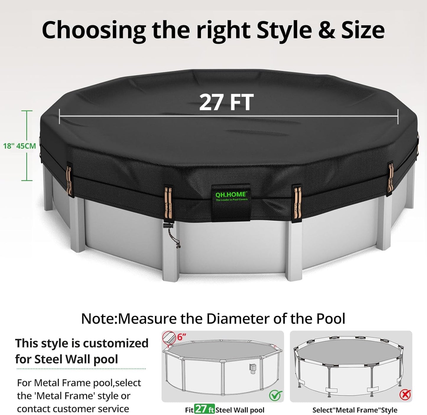 Qh.Home Winter Pool Cover for 27FT Round Steel Wall Pool