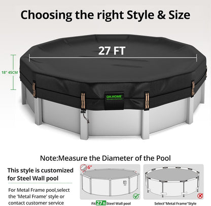 Qh.Home Winter Pool Cover for 27FT Round Steel Wall Pool