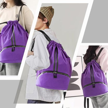 Hoedia Sports-Kordelzugrucksack – Schwimm-Turnbeutel mit Schuhfach und wasserdichter Tasche für Damen und Herren