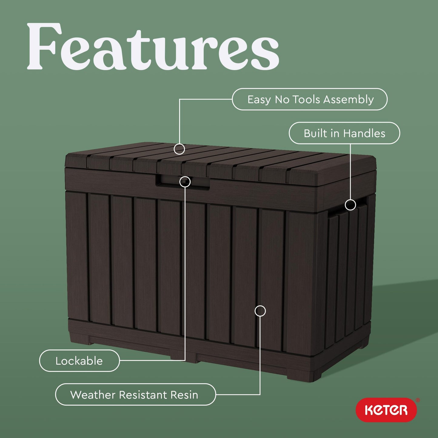 Keter Kentwood 50 Gallon Resin Deck Box-Organization and Storage for Patio Cushions, Throw Pillows and Garden Tools, Dark Grey