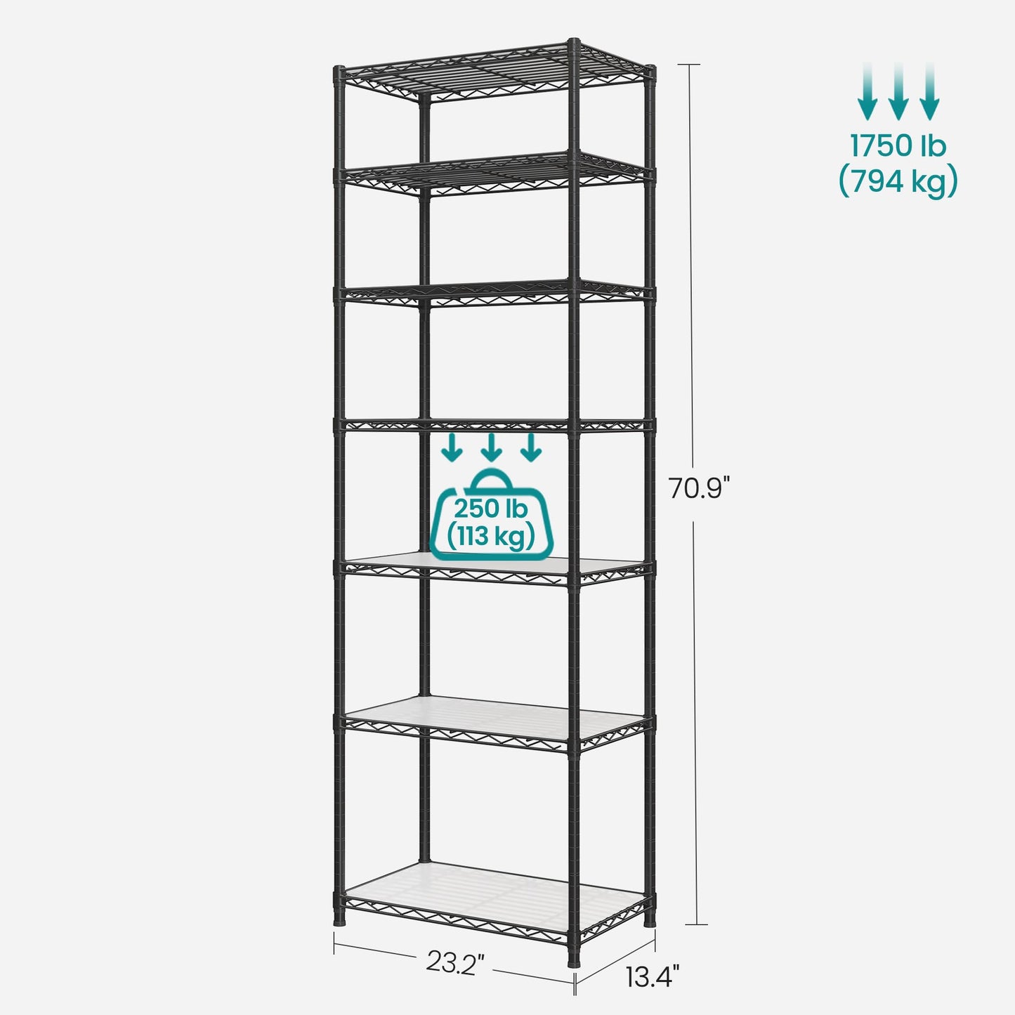 SONGMICS Storage Shelf, Small Metal Wire Shelving Unit, Adjustable Shelves, for Small Spaces, Garage, Bedroom, Living Room, Kitchen, Pantry, 5 Tier, 11.8 x 11.8 x 47.6 Inches, Ink Black ULGR123BH01