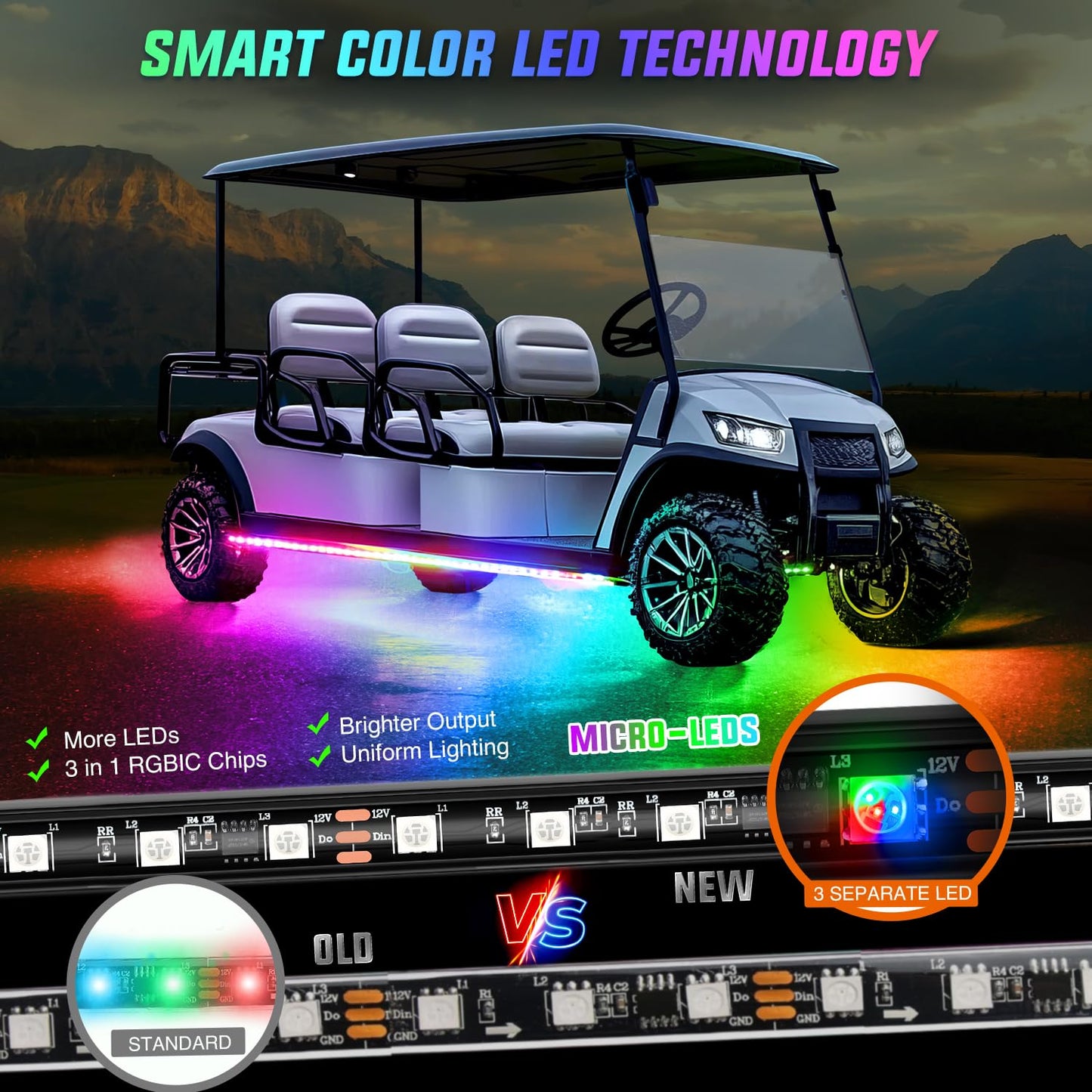 Nilight 6PCS Golf Cart Underbody Light Kit with Canopy Lights Dream Color Multi-Mode Neon Accent Lighting APP Remote Control Sound Active Music Sync IP67 Waterproof 12V-66V for EZGO Yamaha Club Car