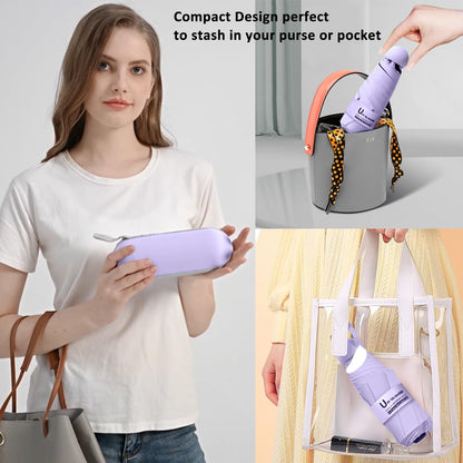 BAODINI Reiseutensilien Mini-Regenschirm für die Handtasche mit Etui Klein Kompakt UV-Sonnenschutz Leicht Winzig Tasche Manuelles Öffnen und Schließen Regenschirm für Damen, Kinder und Herren Passt in Handtasche Rucksack