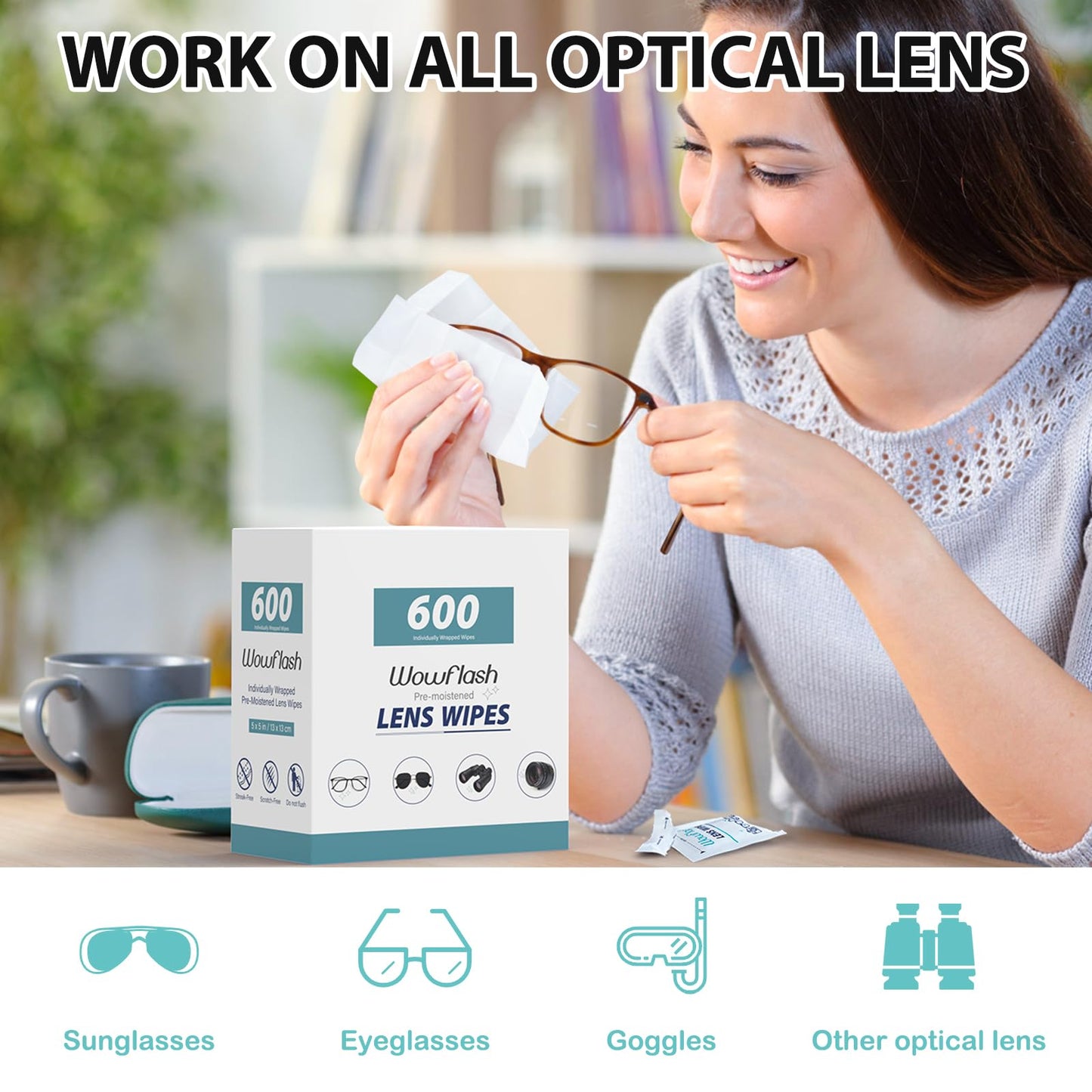 200 Count Lens Wipes for Eyeglasses, Eyeglass Lens Cleaning Wipes Pre-moistened Individually Wrapped Sracth-Free Streak-Free Eye Glasses Cleaner Wipes for Sunglass, Camera Lens, Goggles