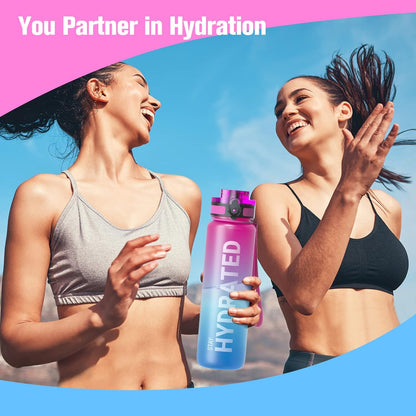 Sahara Sailor Trinkflasche, 950ml Motivations-Sportflasche mit Zeitmarkierung – Trinkzeiten – Tritan, BPA-frei, weite Öffnung auslaufsicher, Fast-Flow-Technologie mit Reinigungsbürste (1 Flasche)