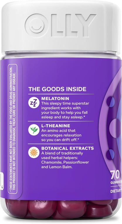 OLLY Sleep Gummy, 3 mg Melatonin, L-Theanine, Chamomile, Lemon Balm, Sleep Aid, BlackBerry - 70 Count (Pack of 12)