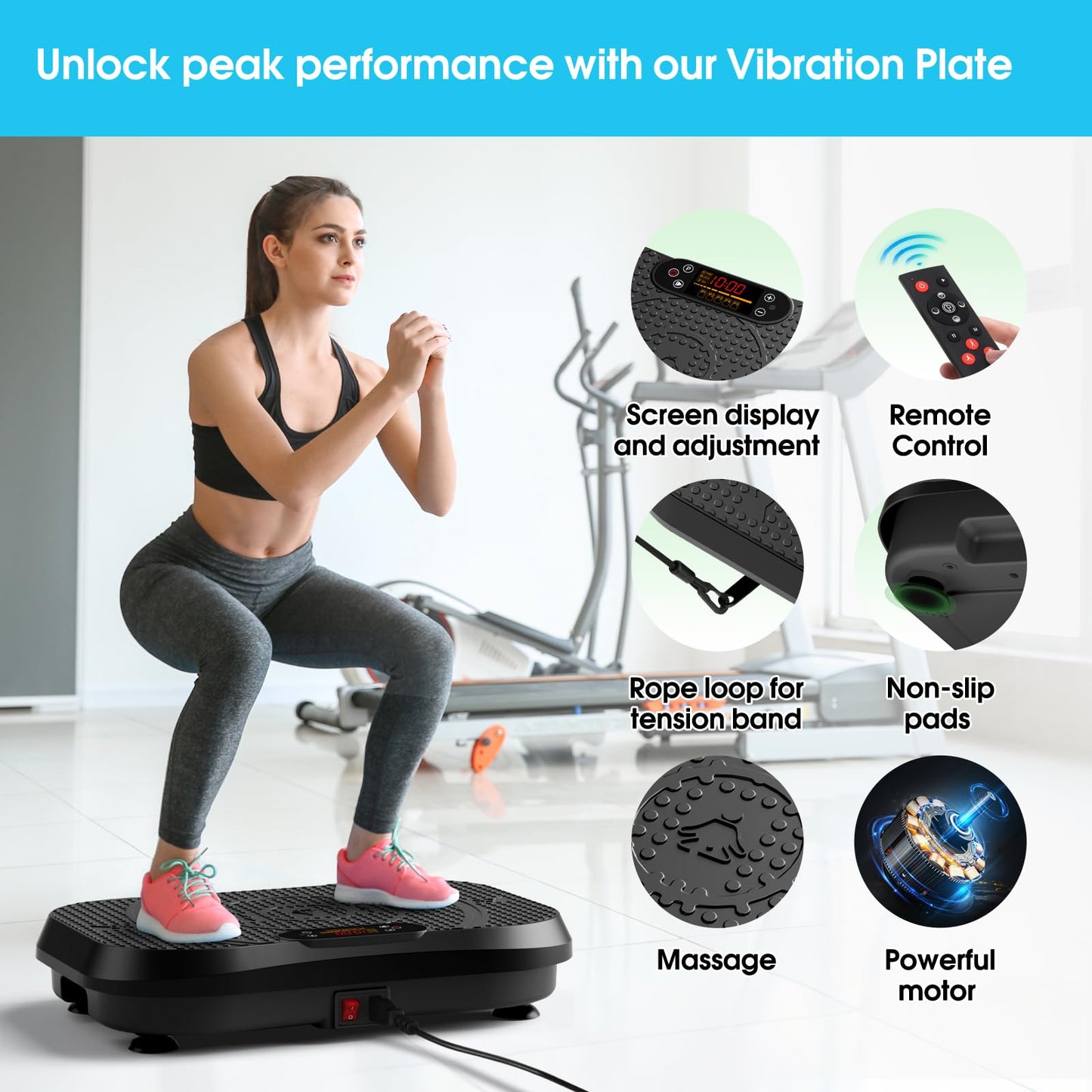 SoftGym Waver Vibration Plate Exercise Machine for Lymphatic Drainage Weight Loss,120 Speed Levels Vibrating Platform with Resistance Bands,Full-Body Workout Equipment for Muscle Activation