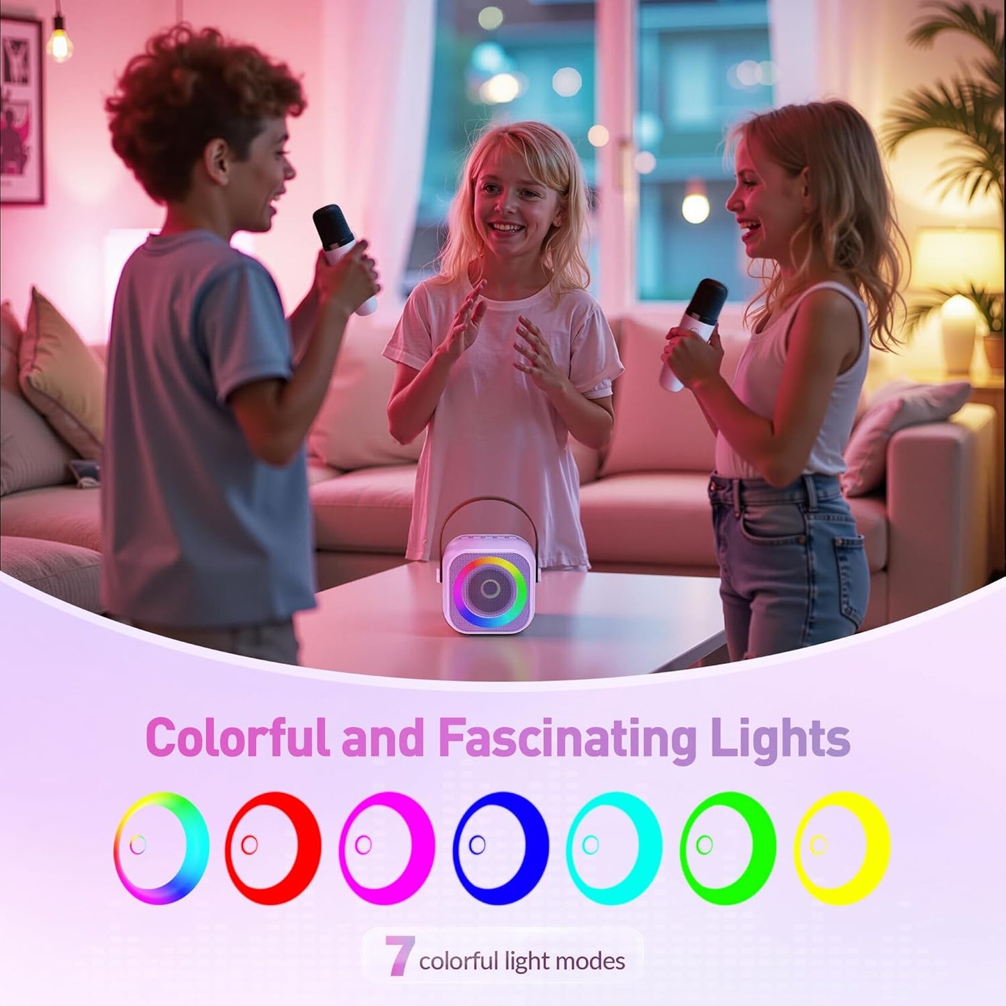 Mini Karaoke Machine for Kids Adults, Portable Bluetooth Speaker with 2 Wireless Microphone, Birthday Gifts for Girls Boys Ages 4, 5, 6, 7, 8, 9, 10, 12+ Years Old (Pinkcolor)