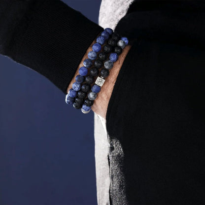 Tigerauge Armband für Herren 8MM Natursteinperlen Armband Set Stretch Lava Stein Armbänder Verstellbares Schwarzes Kristallperlenarmband für Herren Damen Geschenke