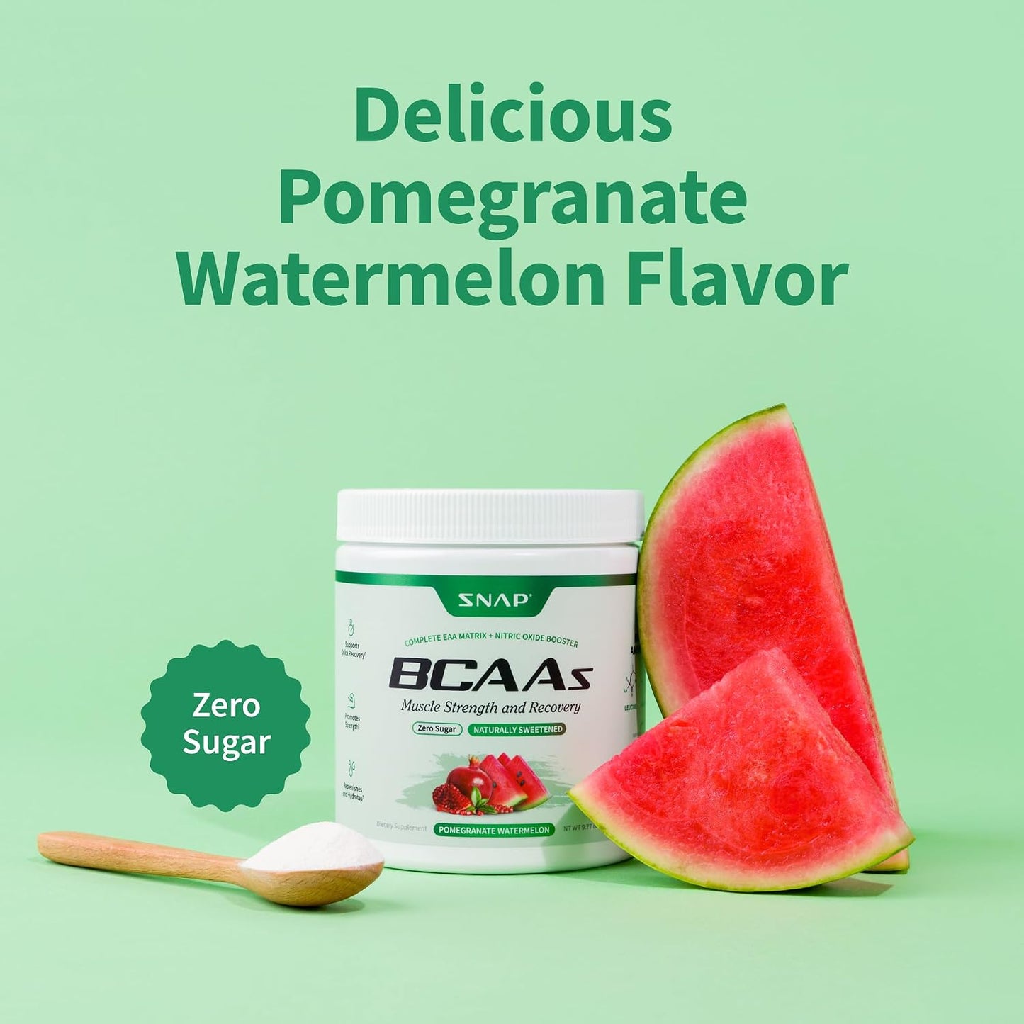 SNAP BCAA Powder Essential Amino Energy Supplement with Nitric Oxide Booster - Watermelon Flavor - Pre Workout Powder, Recovery Supplements Post Workout, Muscle Strength & Performance (30 Servings)