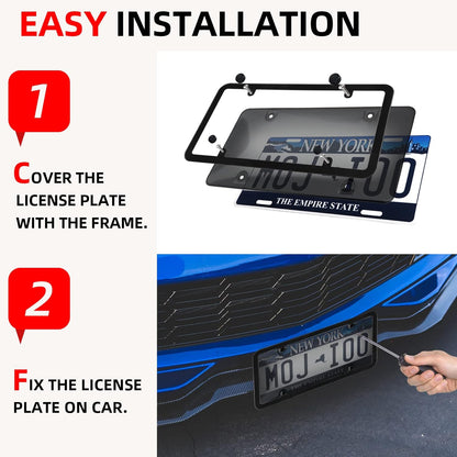 2er Pack Auto Getönte Nummernschildabdeckungen Rahmen Schild Combo - Unzerbrechliche Getönte Nummernschildabdeckung Passend für Alle Standard US-Kennzeichen, Blasen-Design Nummernschildhalter mit Schrauben & Kappen (Schwarz)