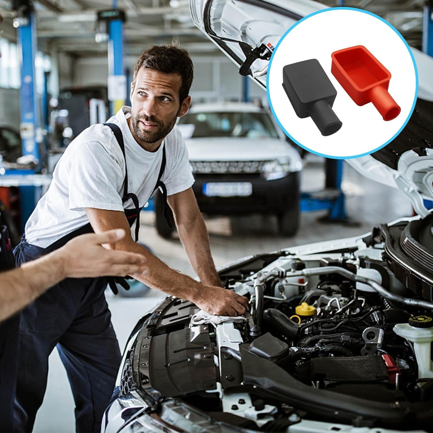 6 St. Batterieklemmenabdeckung, Batterieschutz, isolierende Batterieabdeckung für Auto, weiche Gummi-Abdeckungen für Plus- und Minuspol-Anschlüsse, obere Pol-Kappe für Auto, Schiff, Motorrad, LKW (Rot/Schwarz)