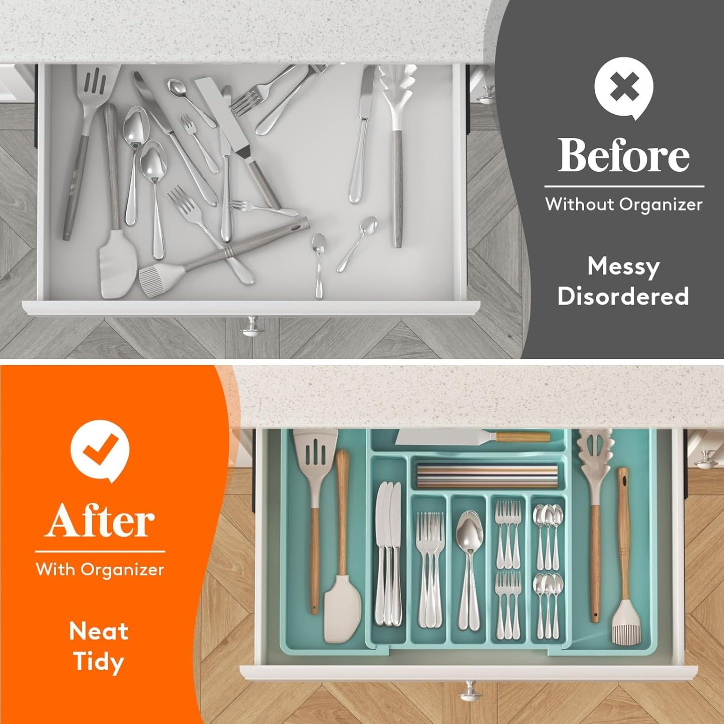 Lifewit Besteck Organizer, erweiterbarer Utensilien Organizer für die Küche, Utensilienhalter, verstellbarer Besteckkasten Schubladen Organizer für Löffel, Messer, Küchen Organizer und Aufbewahrung, Schwarz