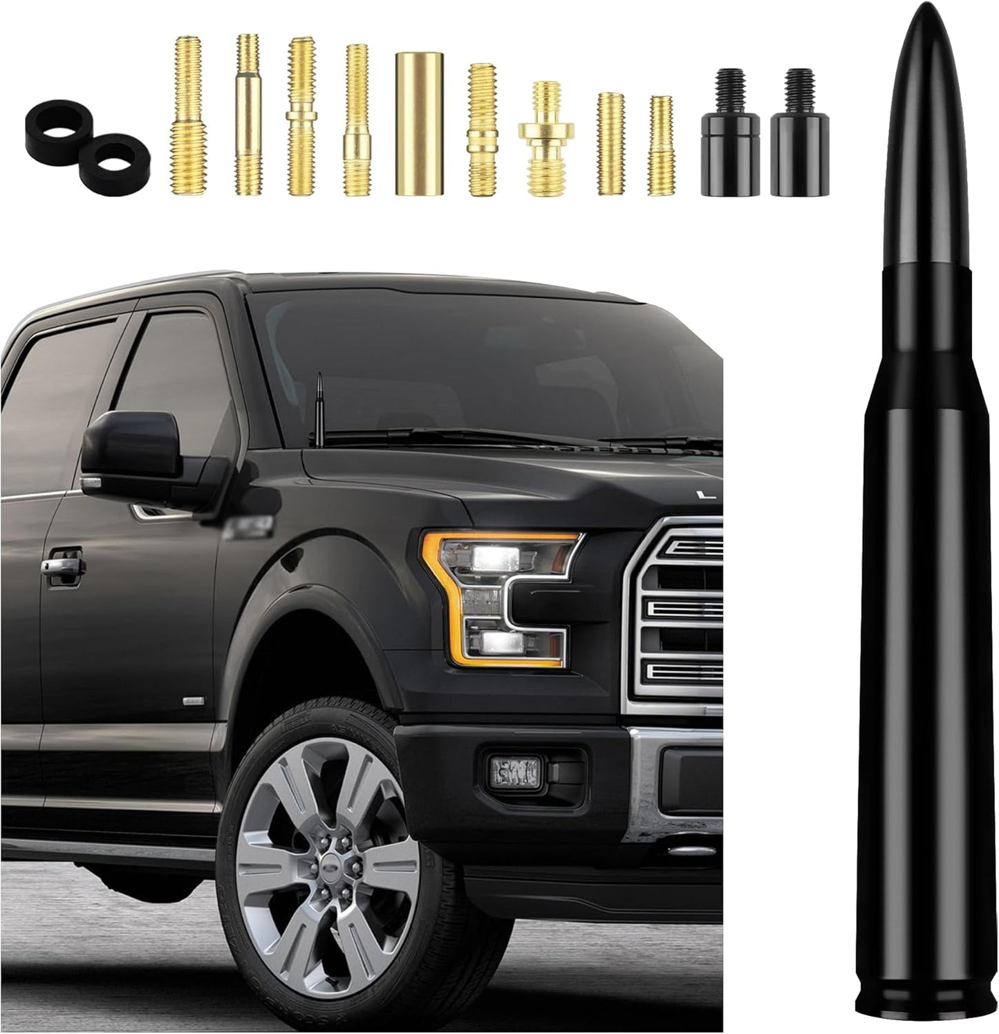 Car Bullet Antenna with Adapter & Washer,Car Accessories Exterior AM/FM Radio Antenna for Car Decorations and Signal Enhancement,Essential Truck Car Antenna Replacement (Black)