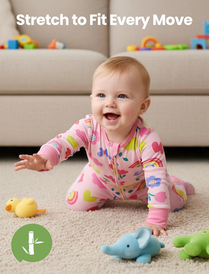 PATPAT Baby Footies Boys Girls - Bamboo Viscose - Zipper & Non-Slip Soles Romper Mitten - Footed & Footless Infant Clothes