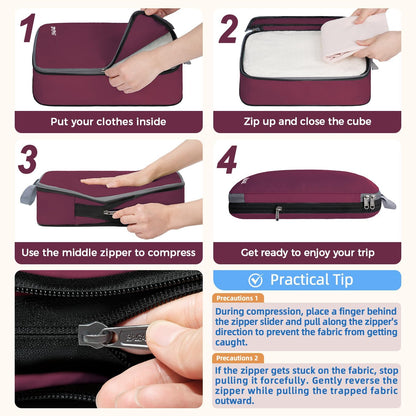 BAGAIL 4er-Set Kompressions-Packwürfel Reise-erweiterbare Packorganizer (Schwarz, 4er-Set)