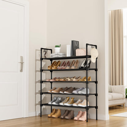 LANTEFUL 3 Tier Shoe Rack for Closet, Shoe Organizer with 5 Hooks, Long Shoe Shelf Storage for Sneaker and Boot Stackable Free Standing Shoe Rack for Entryway, Garage, Small Spaces, Dorm