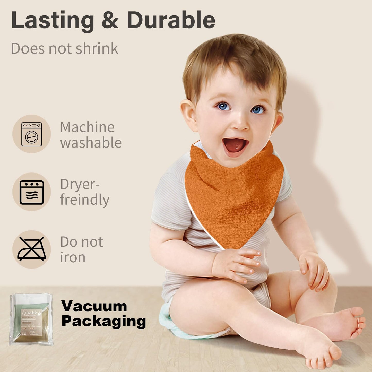 NISXABEBE Musselin-Baby-Lätzchen, 6er-Pack, Baby-Bandana-Spucktücher aus 100 % Baumwolle für Jungen und Mädchen, unifarbene Lätzchen für Spucken und Zahnen (Jungen)