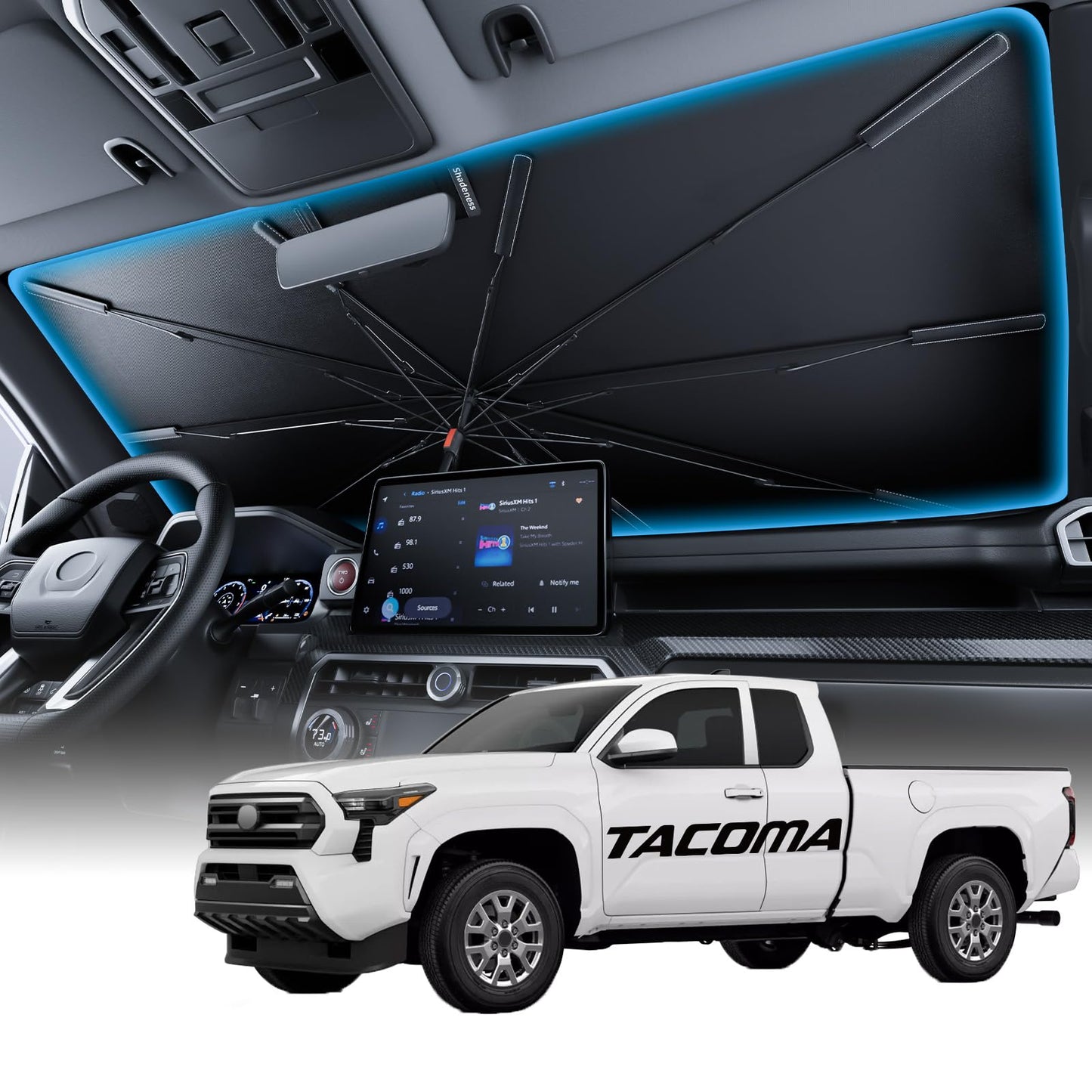 Wigoo Windshield Sun Shade Umbrella for Tesla Model Y [100% Sun Blockage, Ice Cooling Fabric] Foldable Heat Insulation Front Window Sunshade Umbrella for Tesla Model Y 2020–2026 (Juniper)
