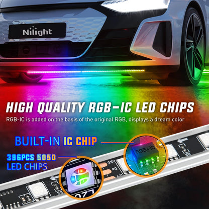 Nilight 4Pcs Car Underglow Neon Accent Strip Lights 252 LEDs RGB 8 Color Sound Active Function Music Mode with Wireless Remote Control Underbody Light Strips for Cars Van SUV Truck