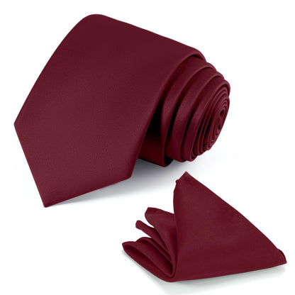 JUNMEISI Black Tie Set in Gift Box Mens Solid Color 3.15" (8CM) Black Necktie and Pocket Square Set