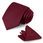 JUNMEISI Black Tie Set in Gift Box Mens Solid Color 3.15" (8CM) Black Necktie and Pocket Square Set
