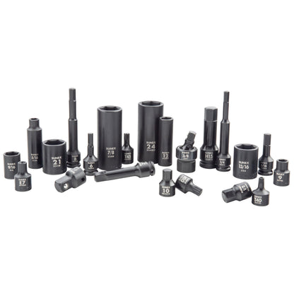 SUNEX Tools 80 Piece 3/8 in. Drive Master Impact Socket Set, Universal, Star, External Star, Extensions, Universal Joint, SAE and Metric, 8mm to 19mm and 5/16 in. to 3/4 in., CR-MO Steel, Model 3580