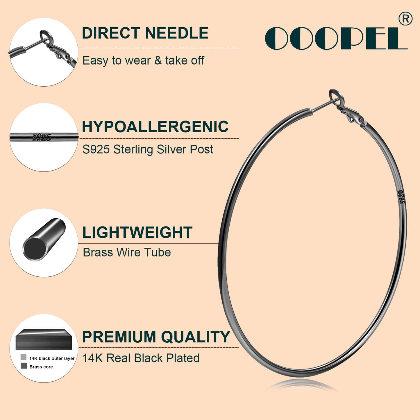 Große Gold Creolen für Frauen, Hypoallergene Dünne Gold Creolen, Sterling Silber Creolen für Damen, Extra Große, Mittelgroße, Große Creolen
