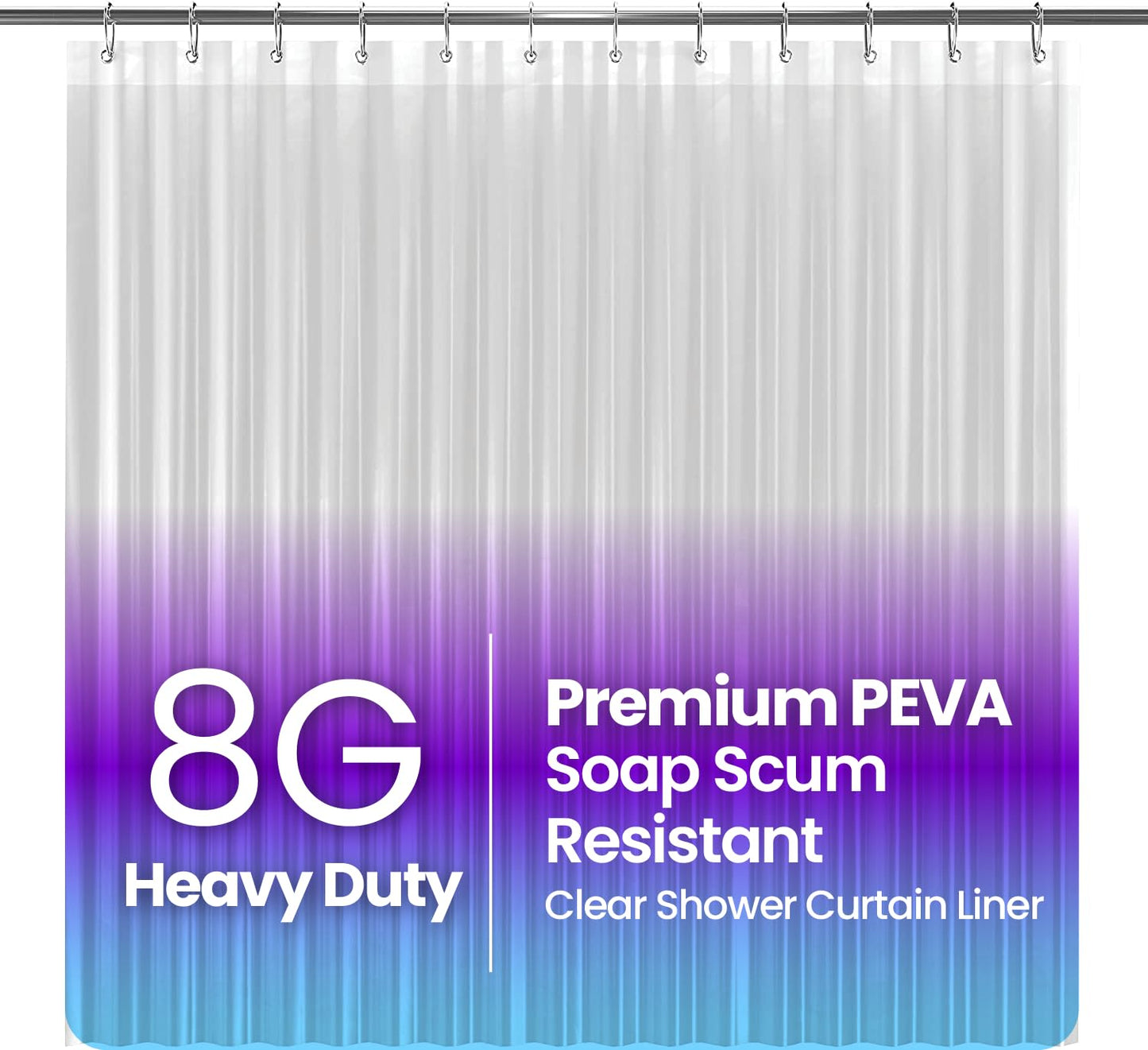 LiBa PEVA 8G Bathroom Shower Curtain Liner, 72" W x 72" H, Frosted, 8G Heavy Duty Waterproof Shower Curtain Liner