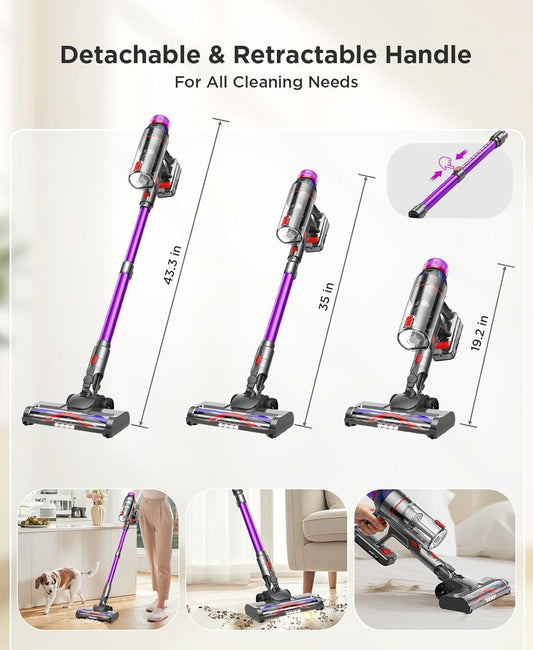 MQDXE Cordless Stick Vacuum Cleaner: 550W Powerful Suction, LED Display, 55 Min Runtime, Anti-Tangle Brush, Rechargeable Battery, Lightweight for Home, Pet Hair, Hard Floors, Carpet