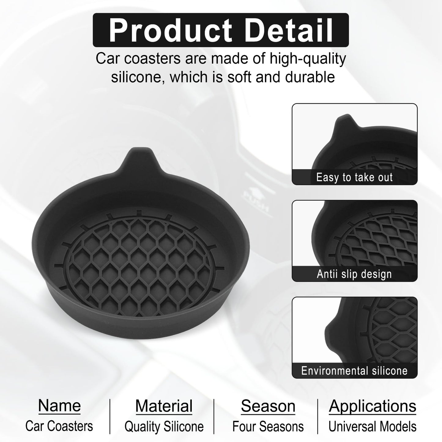 SINGARO Car Cup Holder Coaster, Silicone Cup Holder Insert, Universal Non-Slip Cup Holders, Car Accessories Interior for Women and Man Interior Sets 4 Pack Black
