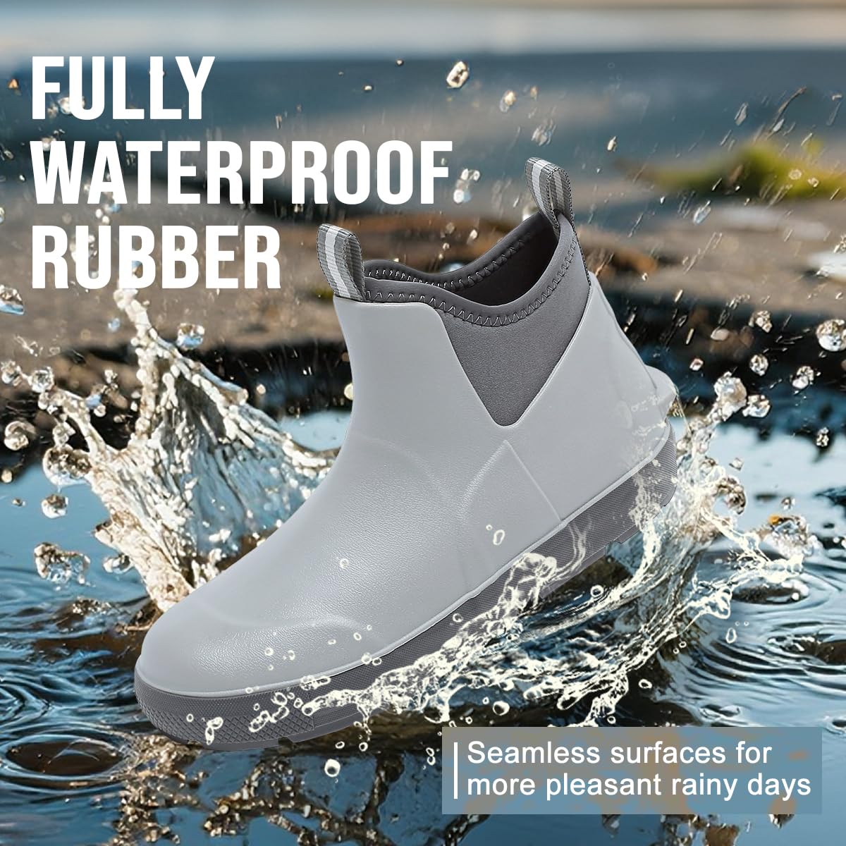 Men's Deck Boots, Waterproof Ankle Rain Boots with Anti-Slip Traction, Rubber Garden & Fishing Boots for Boating, Camping, Farming & Outdoor Work