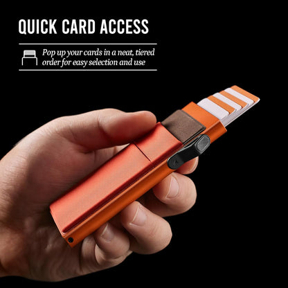YESIIW Minimalistisches Pop-up-Kartenetui für Herren, RFID-blockierend | Schlankes Visitenkartenetui mit Geldfach | Aluminium-Metall-Bankkartenetui für Scheine, Münzen und Debitkarten