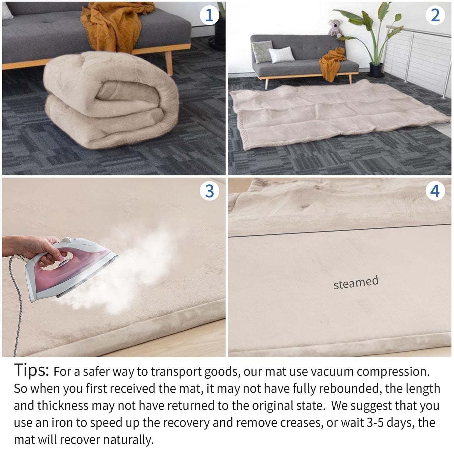Huloo Sleep Ultra Soft Baby Spielmatte für den Boden, 3,3 cm dicke Elasti-Foam 127x127 cm Laufgittermatte für Kleinkinder, rutschfeste Rückseite, sicher zum Krabbeln und für die Bauchlage, Tatami-Stil (Dunkelgrau)