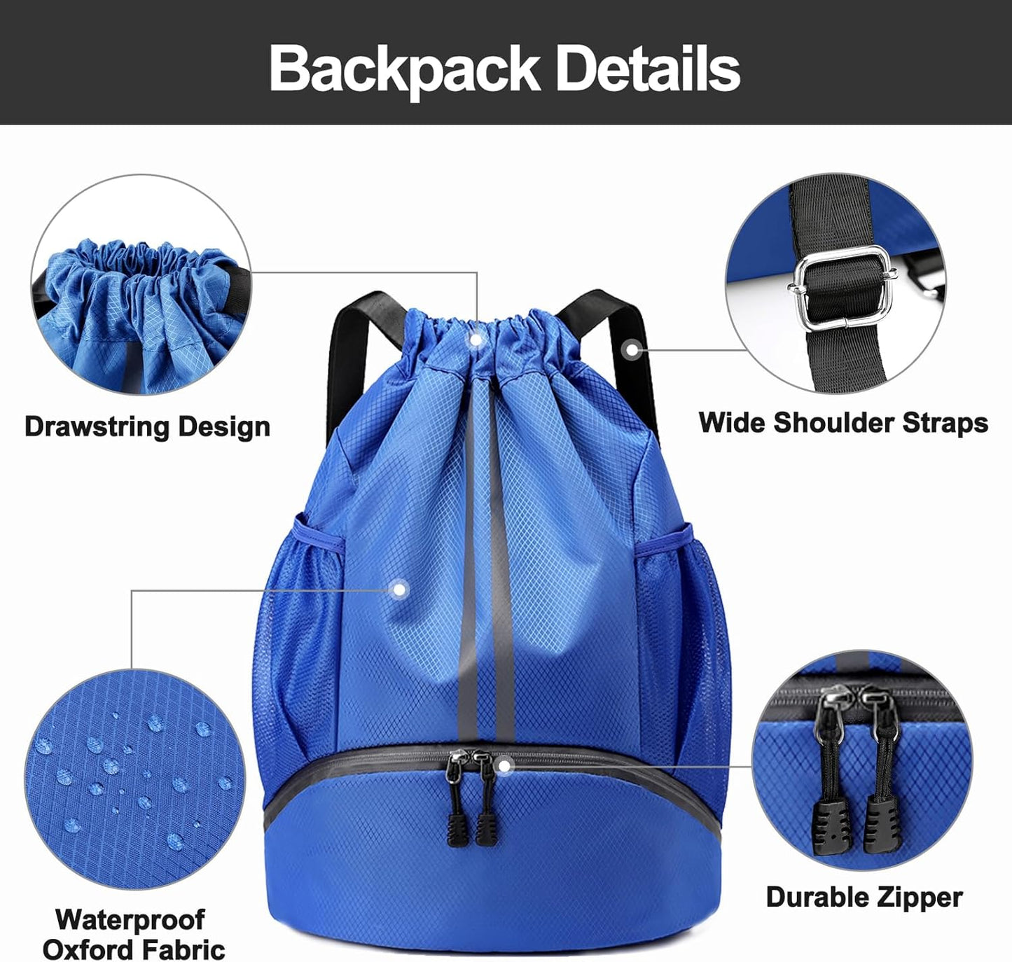 Hoedia Sports-Kordelzugrucksack – Schwimm-Turnbeutel mit Schuhfach und wasserdichter Tasche für Damen und Herren