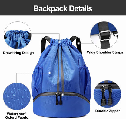 Hoedia Sports-Kordelzugrucksack – Schwimm-Turnbeutel mit Schuhfach und wasserdichter Tasche für Damen und Herren