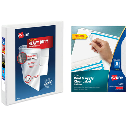 Avery 5 Tab Dividers for 3 Ring Binder, Easy Print & Apply Clear Label Strip, Index Maker Customizable White Tabs, 50 Sets (11556)
