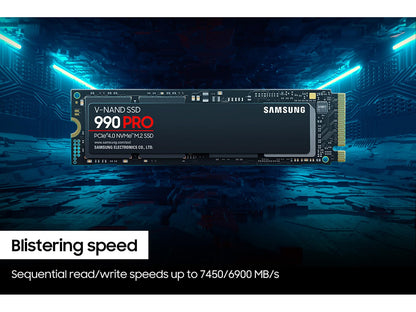 Samsung 990 PRO SSD 2TB NVMe M.2 PCIe Gen4, M.2 2280 Internal Solid State Hard Drive, Seq. Read Speeds Up to 7,450 MB/s for High End Computing, Gaming, and Heavy Duty Workstations, MZ-V9P2T0B/AM
