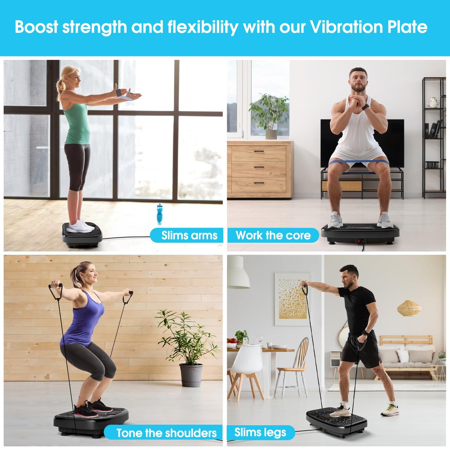 SoftGym Waver Vibration Plate Exercise Machine for Lymphatic Drainage Weight Loss,120 Speed Levels Vibrating Platform with Resistance Bands,Full-Body Workout Equipment for Muscle Activation