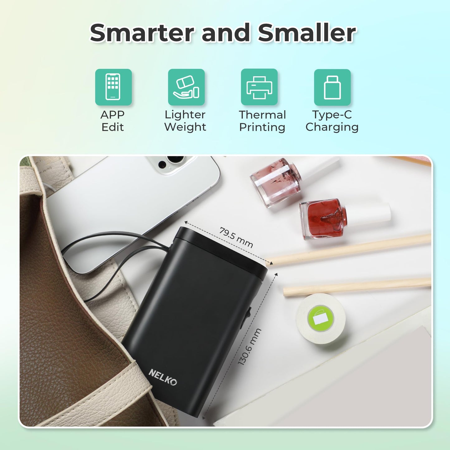 Nelko Etikettendrucker mit Band, P21 Bluetooth-Etikettendrucker, kabelloser Mini-Etikettendrucker mit mehreren Vorlagen für Schule, Büro, Zuhause, Weiß