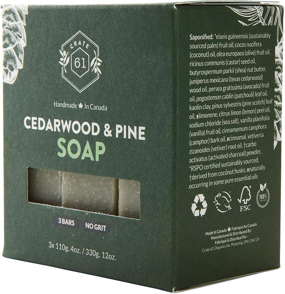 CRATE 61 ORGANICS Vegane Naturseife, handgemachte Seife mit hochwertigen ätherischen Ölen, kaltgepresst für Gesicht und Körper für Männer und Frauen, 3er-Pack (4 oz, Riegel) (Eucamint)