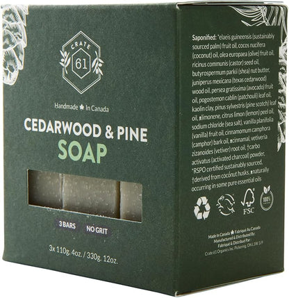 CRATE 61 ORGANICS Vegane Naturseife, handgemachte Seife mit hochwertigen ätherischen Ölen, kaltgepresst für Gesicht und Körper für Männer und Frauen, 3er-Pack (4 oz, Riegel) (Eucamint)