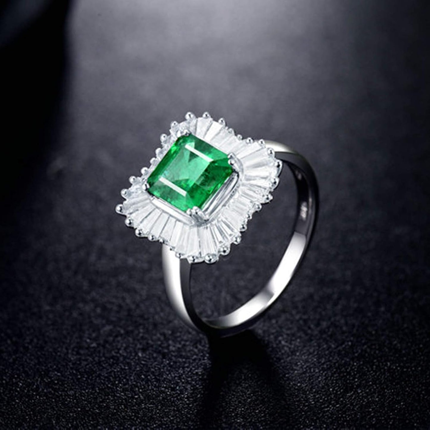 AmDxD White Gold Rings for Women, Anniversary Ring for Wife Halo Ring 1.5ct Emerald with 0.73ct Diamond Birthday Gifts | Valentine Gifts