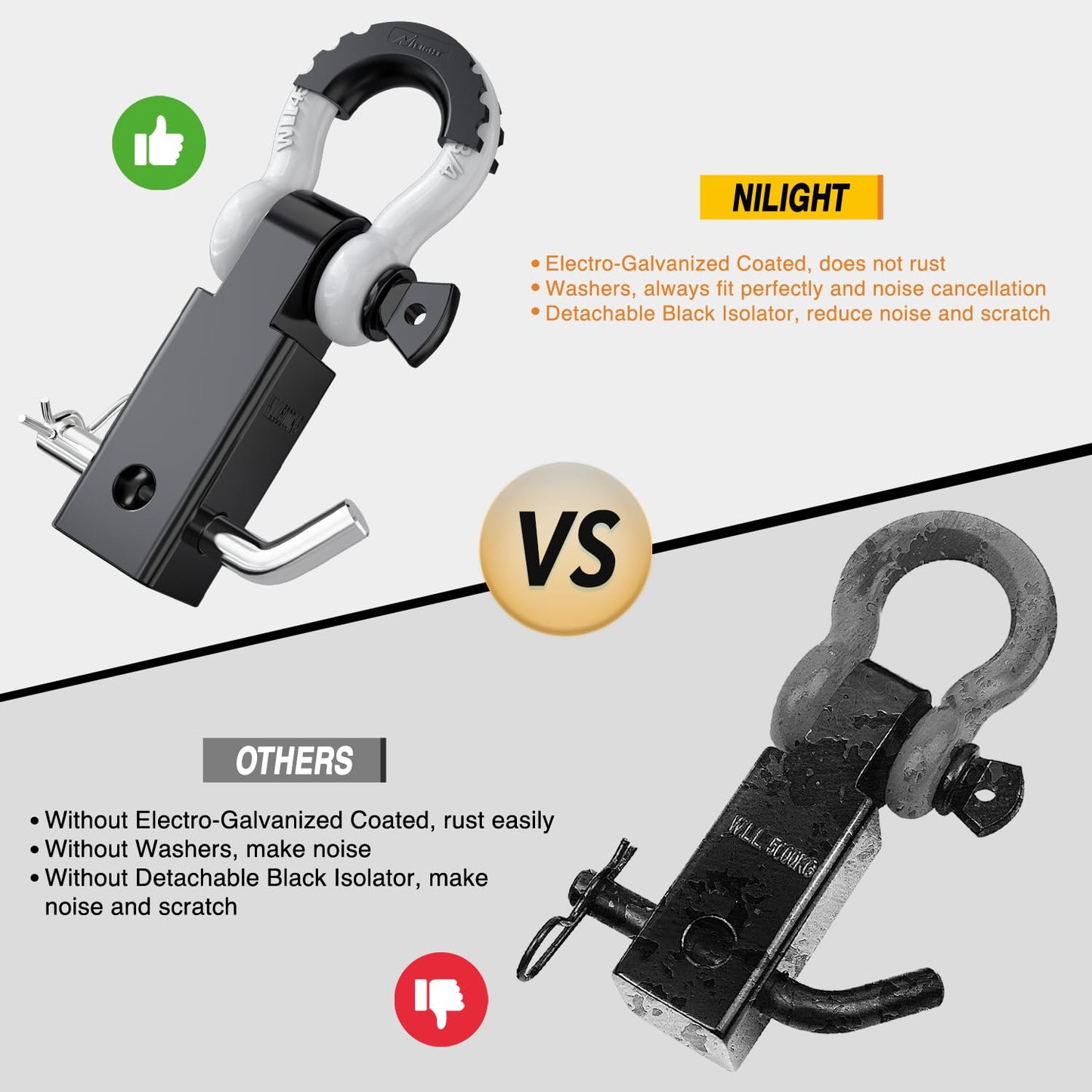 Nilight Anti-Theft Shackle Hitch Receiver 2Inch 45000 LBs Breaking Strength 3/4" Anti-Theft D Ring Shackle 5/8" Trailer Hitch Lock Pin Heavy Duty Solid Towing Kit for Trucks Off Road (Black)